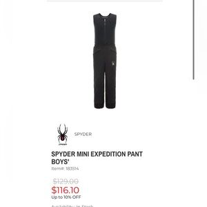 Spyder Black Boys' Mini Expedition ski/snow Pants and bibs